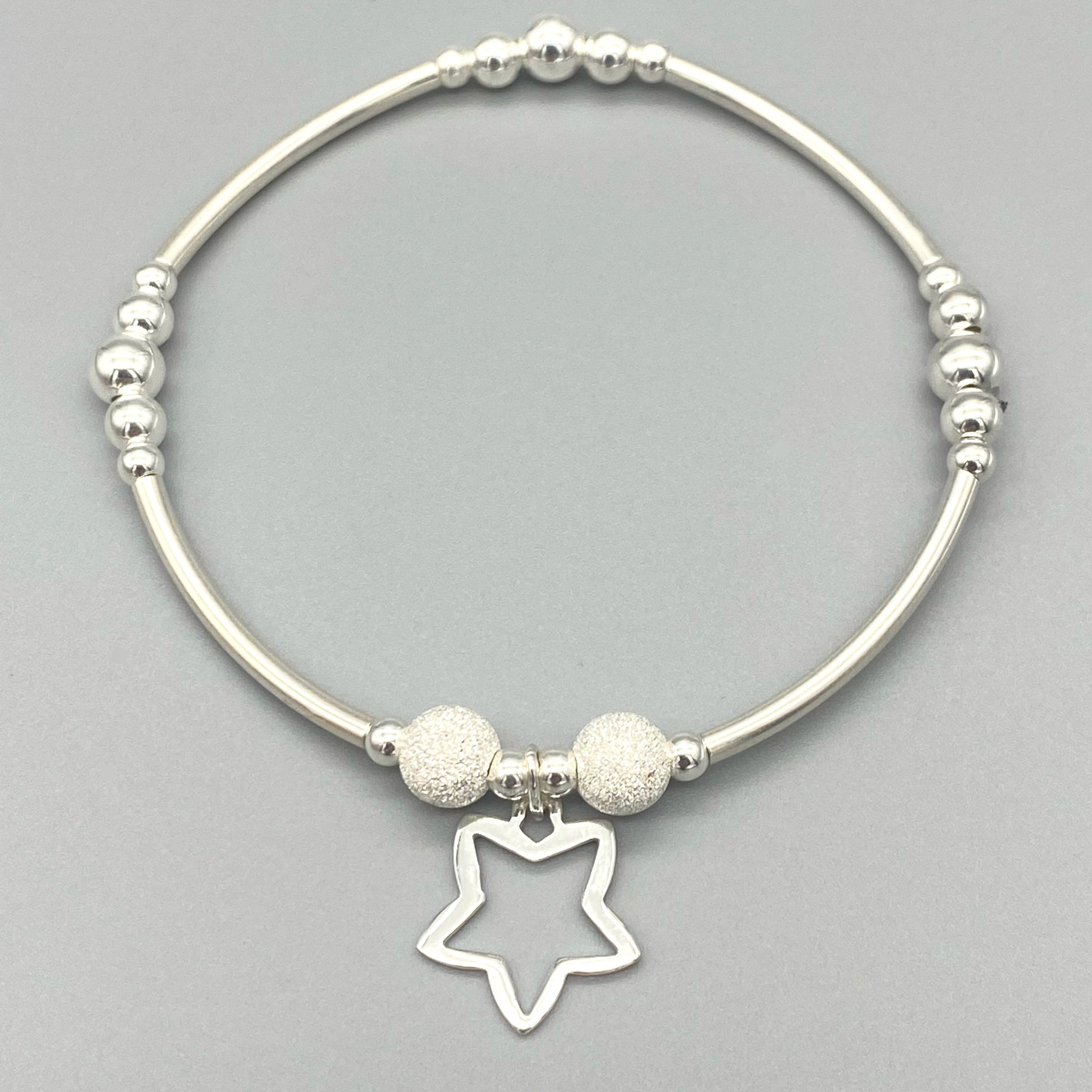 Open star charm sterling silver women's charm bracelet by My Silver Wish