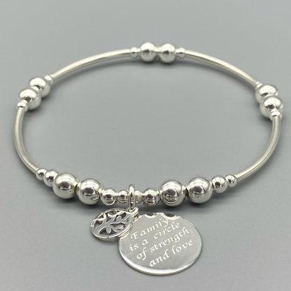 "Family is a Circle of Strength & Love" charm sterling silver stacking bracelet for her by My Silver Wish
