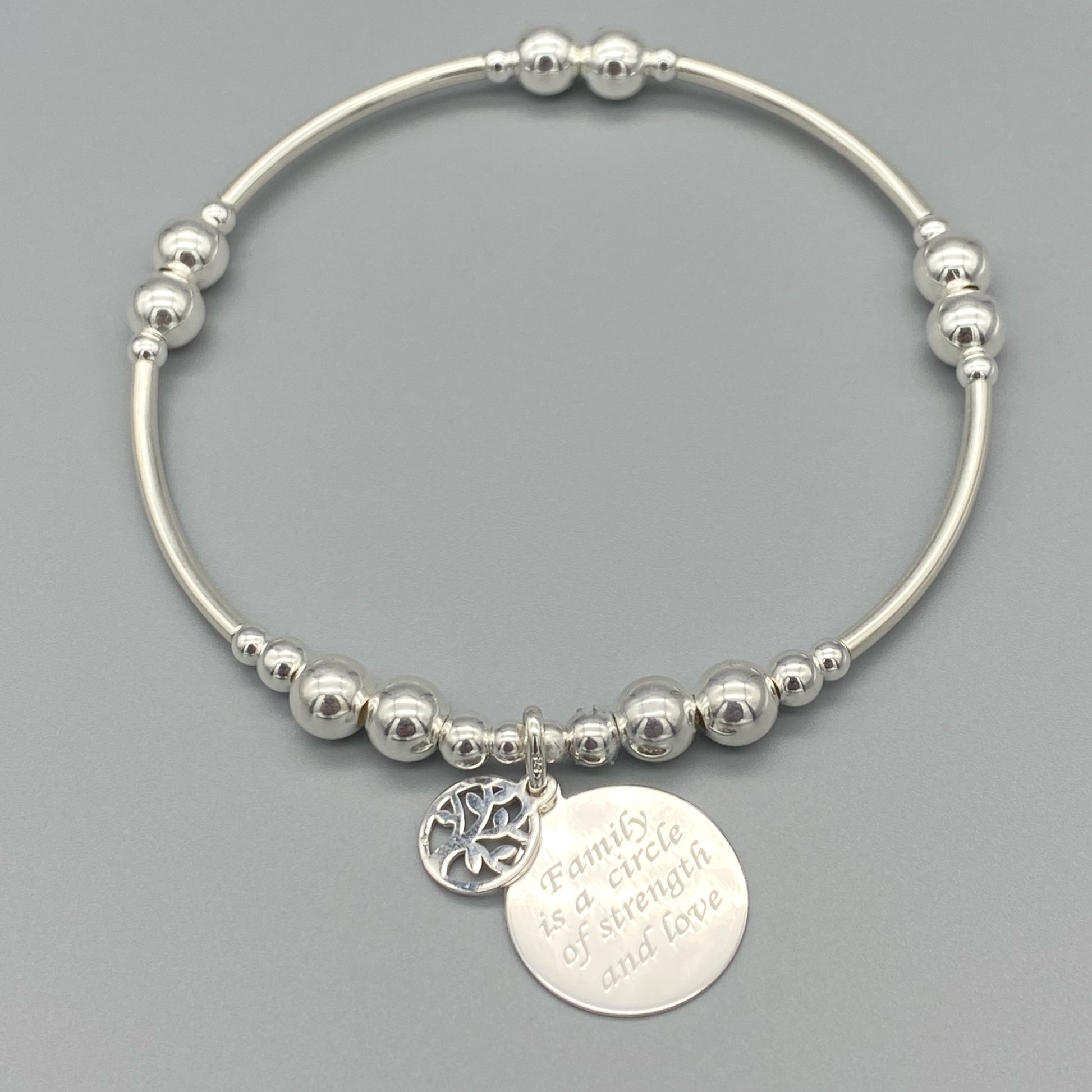 "Family is a Circle of Strength & Love" charm sterling silver stacking bracelet for her by My Silver Wish