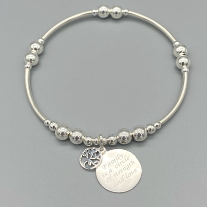 "Family is a Circle of Strength & Love" charm sterling silver stacking bracelet for her by My Silver Wish