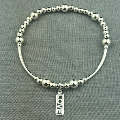 "Love" tag charm sterling silver stacking charm bracelet by My Silver Wish