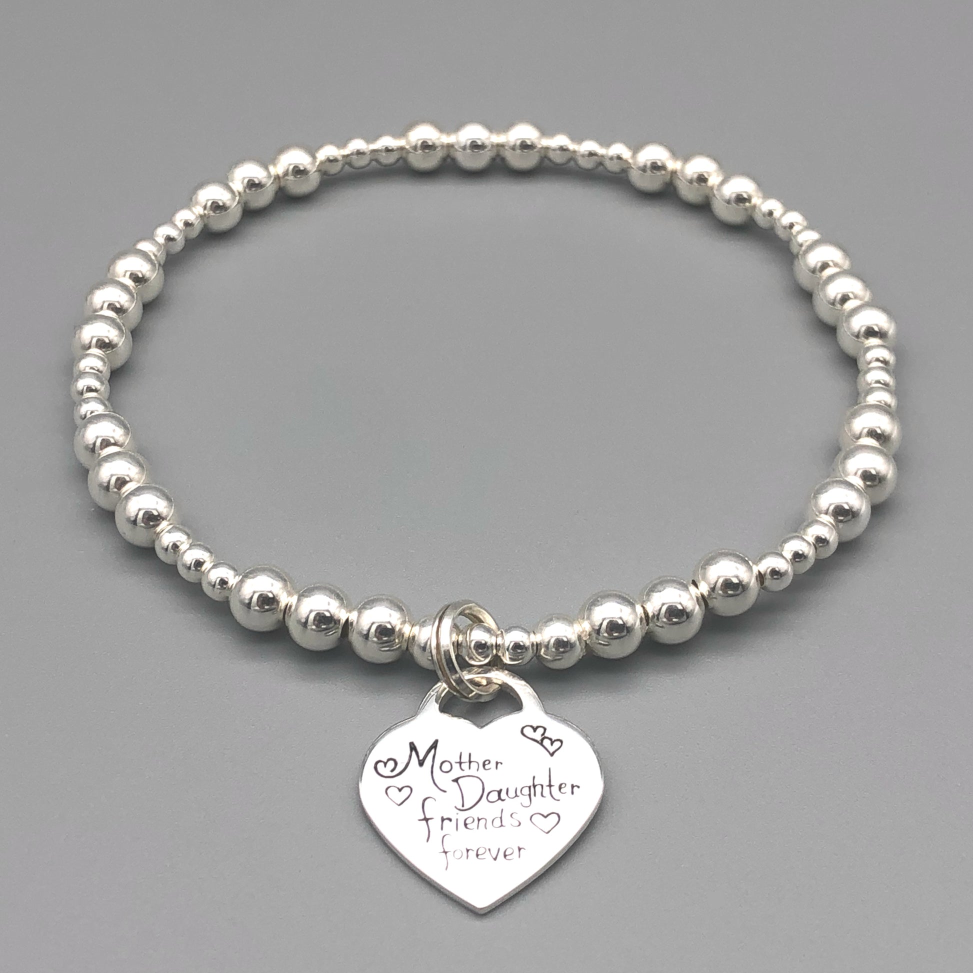 "Mother & Daughter Friends Forever" heart charm silver women's stacking bracelet by My Silver Wish