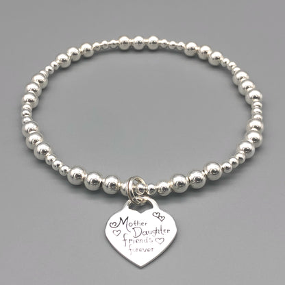"Mother & Daughter Friends Forever" heart charm silver women's stacking bracelet by My Silver Wish