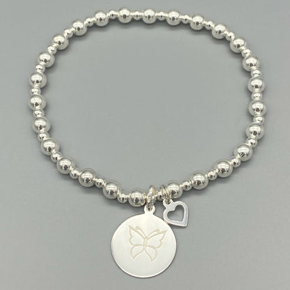 "Sister there is no better friend..." with butterfly symbol women's sterling silver stacking bracelet by My Silver Wish