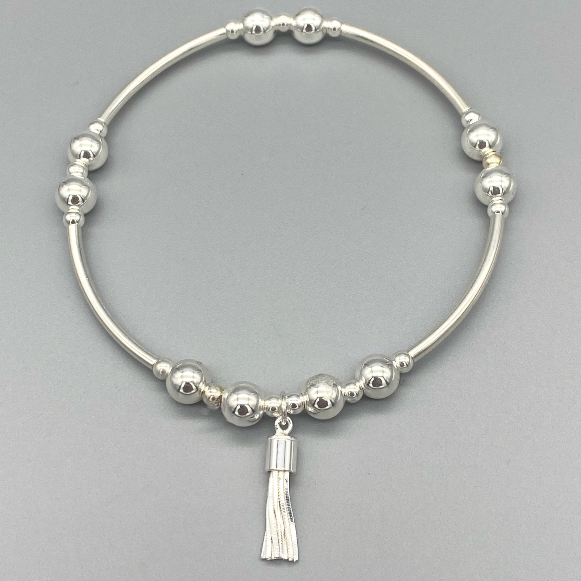 Tassel charm sterling silver stacker bracelet by My Silver Wish
