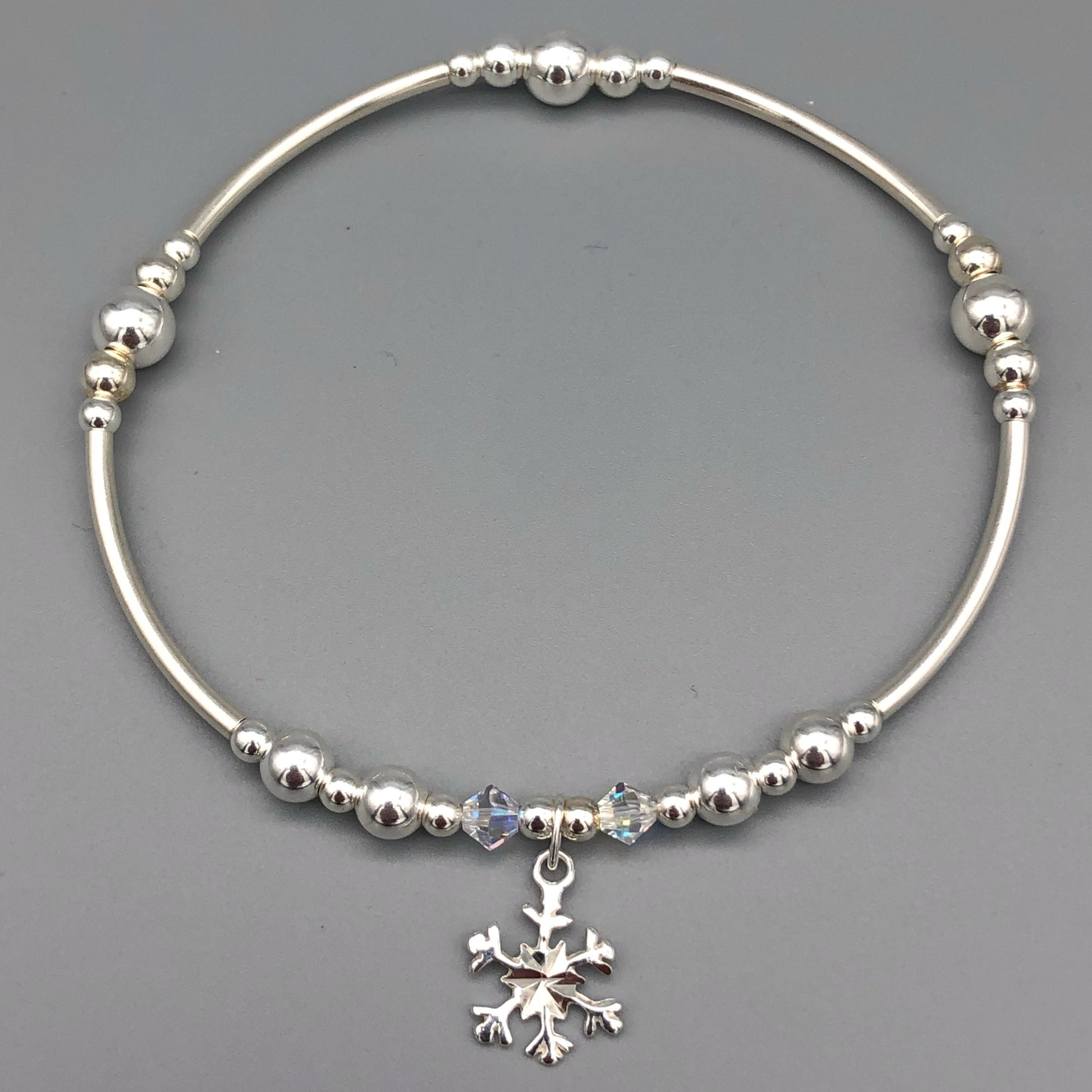 Snowflake charm sterling silver hand-made women's stacking bracelet by My Silver Wish