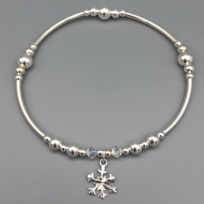 Snowflake charm sterling silver hand-made women's stacking bracelet by My Silver Wish