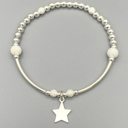 Star charm & starburst beads sterling silver stacking bracelet for her by My Silver Wish