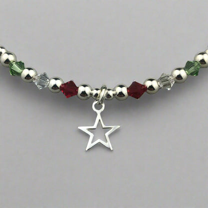 Christmas open star charm sterling silver hand-made women's stacking bracelet
