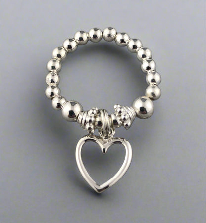 Open heart charm women's hand-made sterling silver stacking ring by My Silver Wish