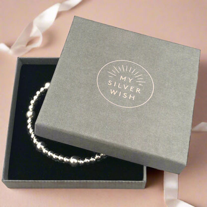 My Silver Wish Gift Box with Silver Stacking Charm Bracelet inside