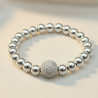 Starburst frosted bead sterling silver stacking ring for her by My Silver Wish