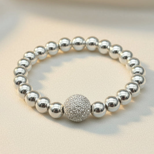 Starburst frosted bead sterling silver stacking ring for her by My Silver Wish