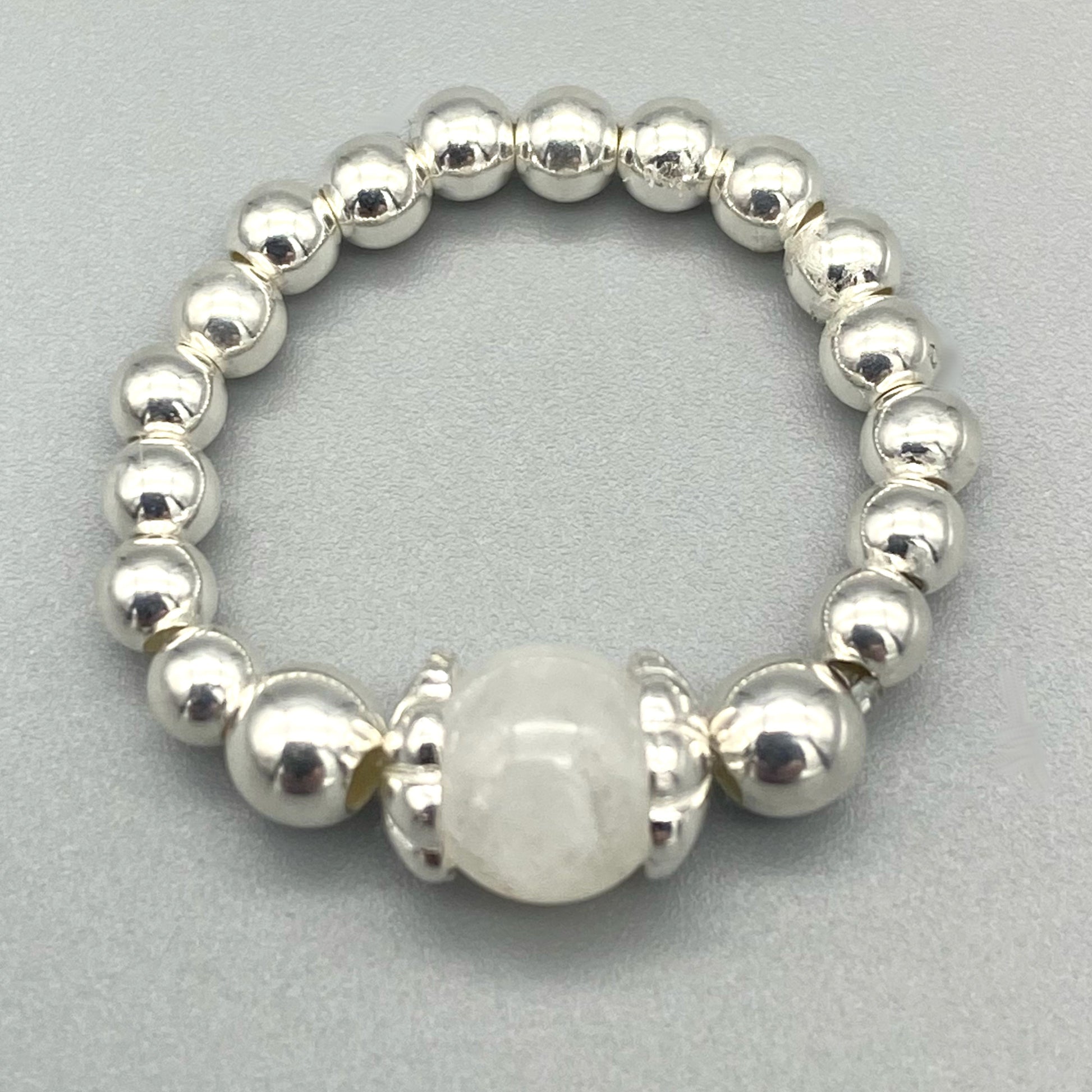 Moonstone crystal bead & sterling silver women's stacking ring by My Silver Wish