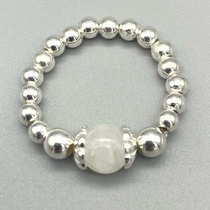 Moonstone crystal bead & sterling silver women's stacking ring by My Silver Wish